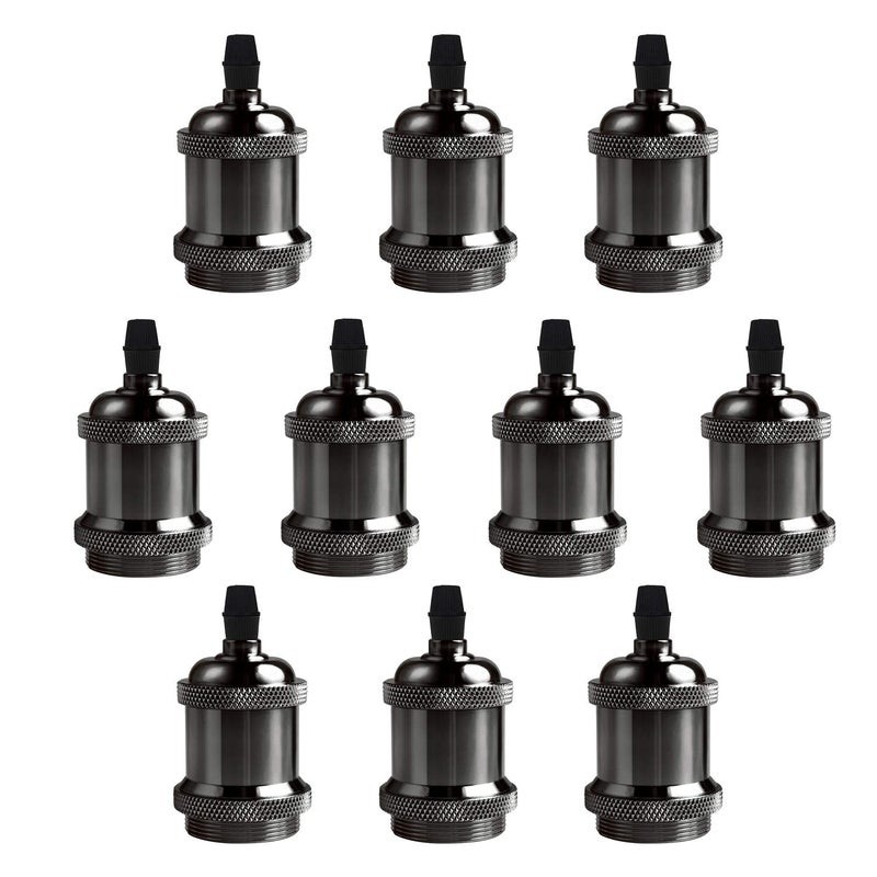 DiCUNO E26 Vintage Lamp Socket, Edison Pendant Light Socket Replacement, Antique Retro Hanging Lamp Holder for Industrial, Decorative, DIY Lighting, 600â„ƒ Heat Resistant, 10 Packs (Color: Pearl Black) - Image 1